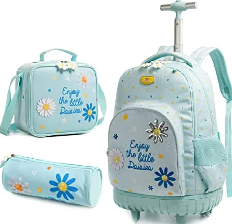 Cartable à Roulette Fille 48cm Imperméable Set 3 Pièces