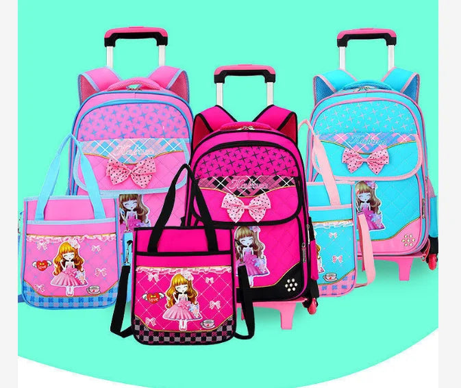 Cartable à Roulette Fille 42cm 6 Roues Set 3 Pièces