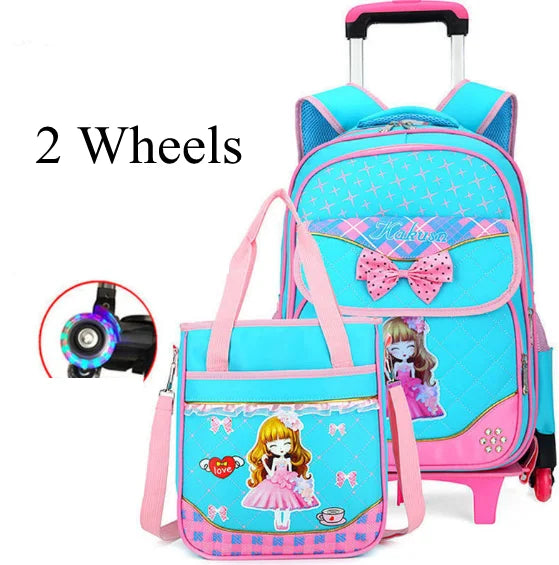 Cartable à Roulette Fille 42cm 6 Roues Set 3 Pièces