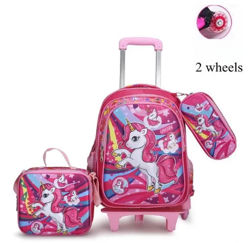 Cartable à Roulette Licorne 45cm Rose Set