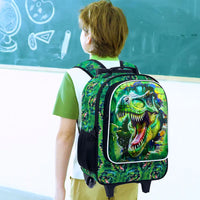 Cartable à Roulette Dinosaure 43cm Vert T-Rex Set