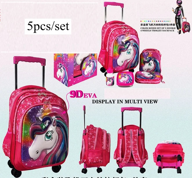 Cartable à Roulette Fille 43cm Set 5 Pièces