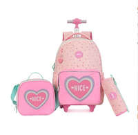 Cartable à Roulette Fille 45cm Grand Format Set 3 Pièces