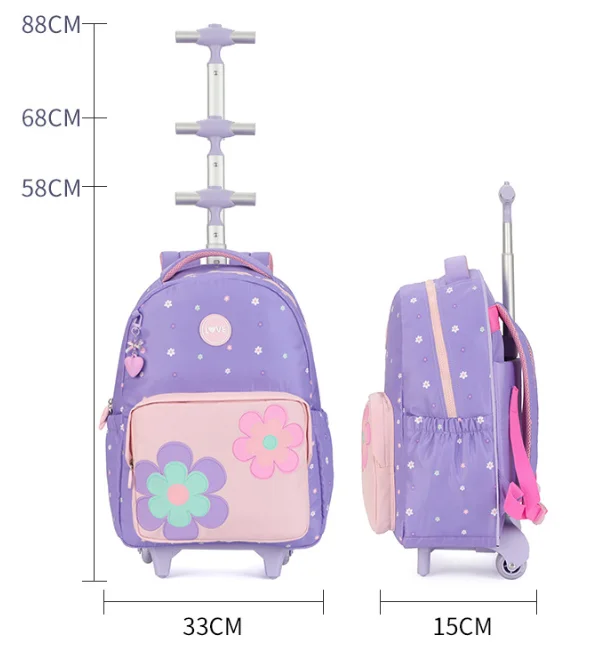 Cartable à Roulette Fille 45cm Grand Format Set 3 Pièces
