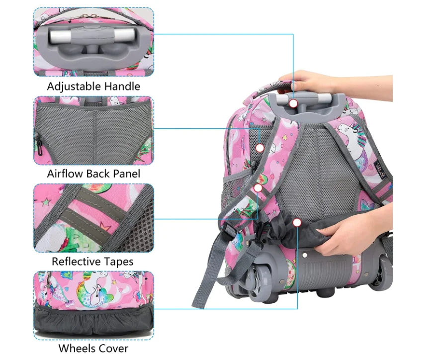 Cartable à Roulette Licorne 40cm 3 en 1