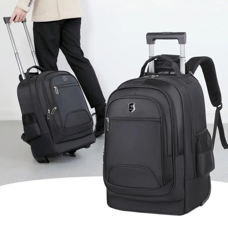 Sac à Roulette Adulte Business 50cm Compartiment Ordinateur Noir vue sur mannequin et latérale droite - Cartable à Roulette