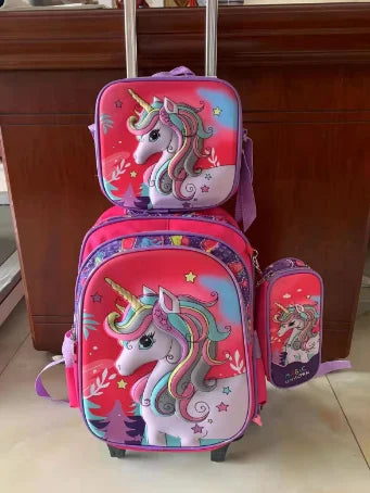 Cartable à Roulette Licorne 45cm Rose Set
