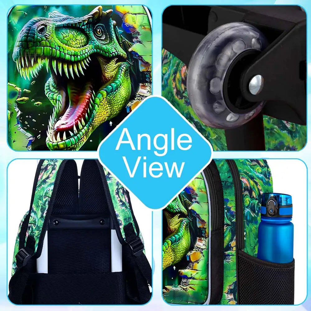 Cartable à Roulette Dinosaure 43cm Vert T-Rex Set