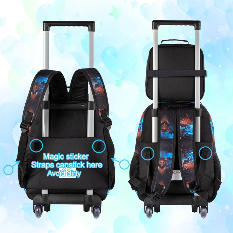 Cartable à Roulette Dinosaure 47cm Set 3 Pièces
