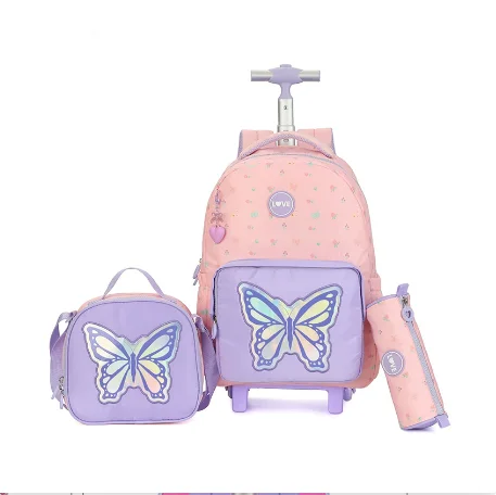 Cartable à Roulette Fille 45cm Grand Format Set 3 Pièces