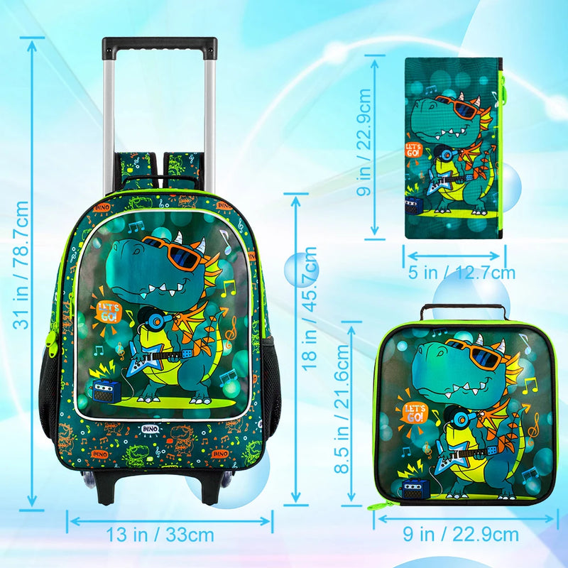 Cartable à Roulette Dinosaure 48cm Lunch Box Isotherme