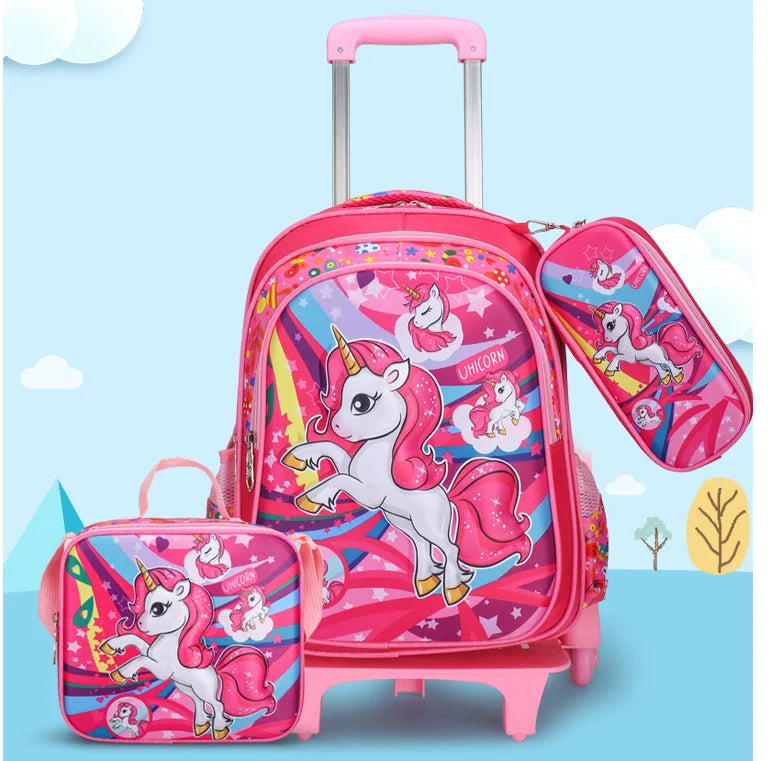 Cartable à Roulette Licorne 45cm Rose Set