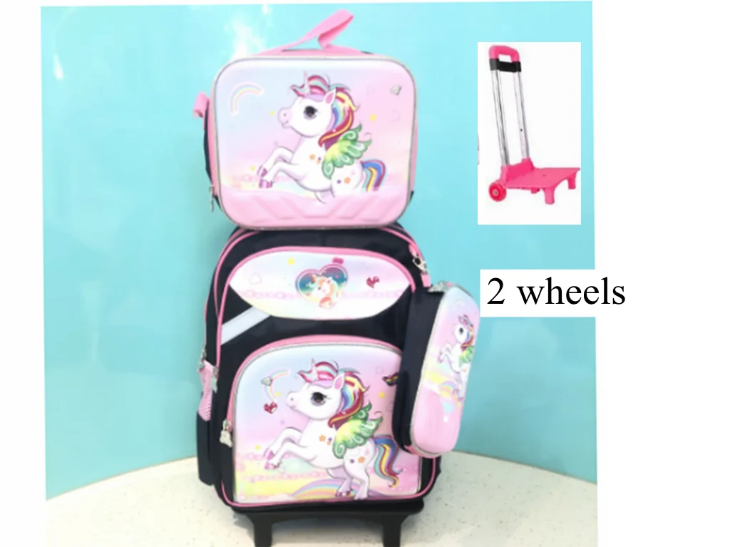 Cartable à Roulette Licorne 48cm Fille Set Lunch Bag Imperméable