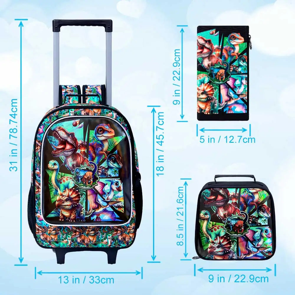 Cartable à Roulette Dinosaure 41cm Ultra-Léger Garçon