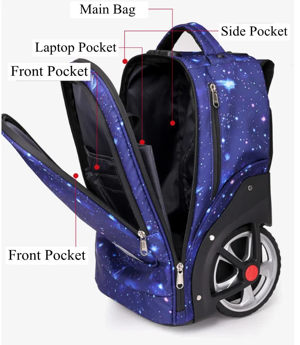 Cartable à Roulette Espace 44cm Léger Galaxie