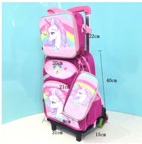 Cartable à Roulette Licorne 48cm Fille Set Lunch Bag Imperméable