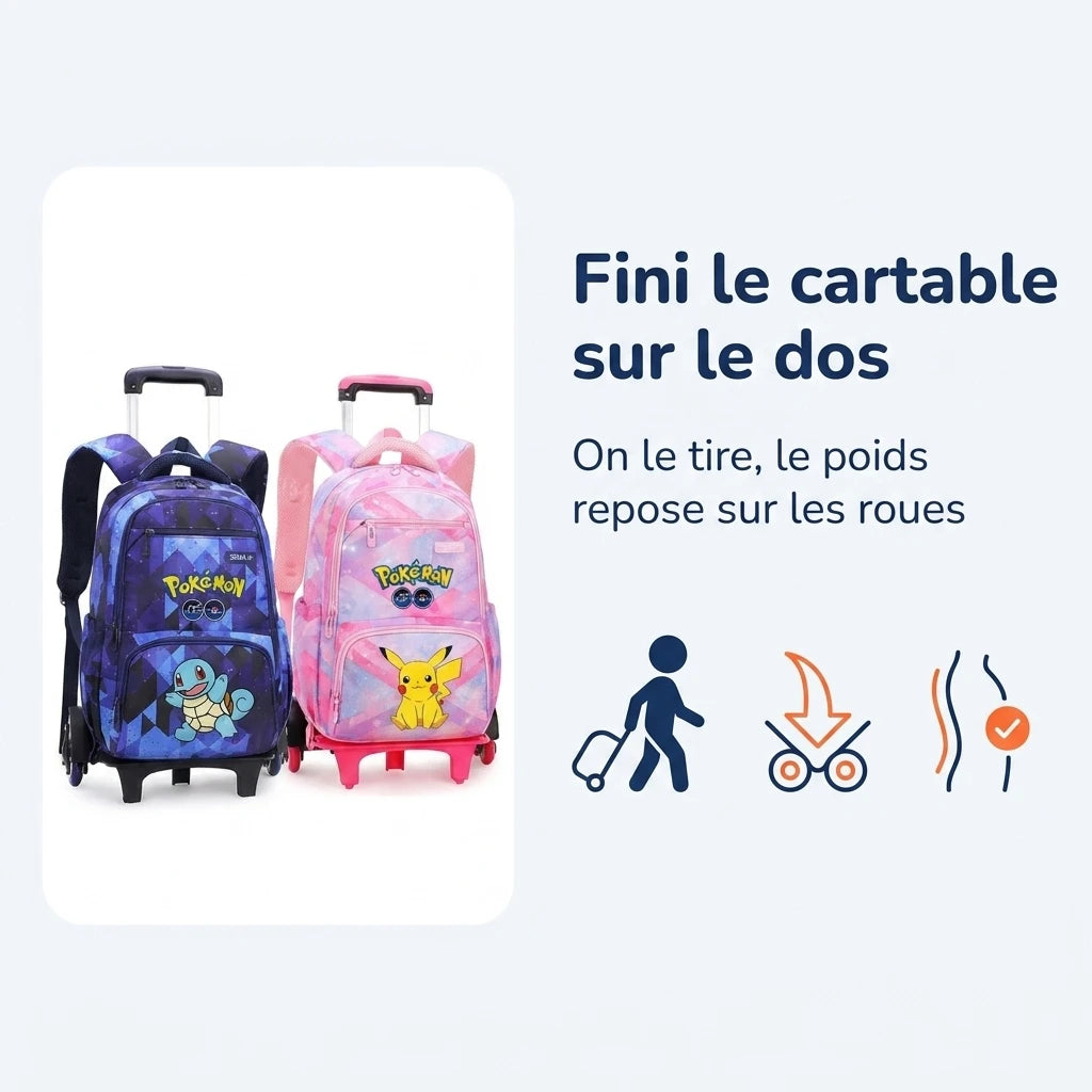 Cartable à Roulette Pokémon 48cm 6 Roues Imperméable