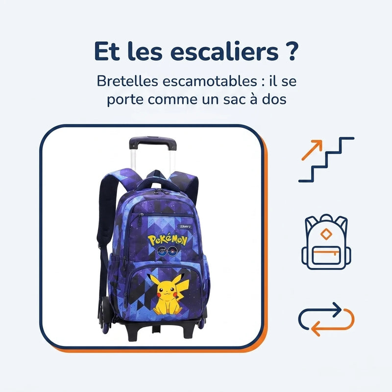 Cartable à Roulette Pokémon 48cm 6 Roues Imperméable
