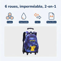 Cartable à Roulette Pokémon 48cm 6 Roues Imperméable