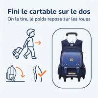 Cartable à Roulette Garçon 43cm PU Imperméable Roulettes