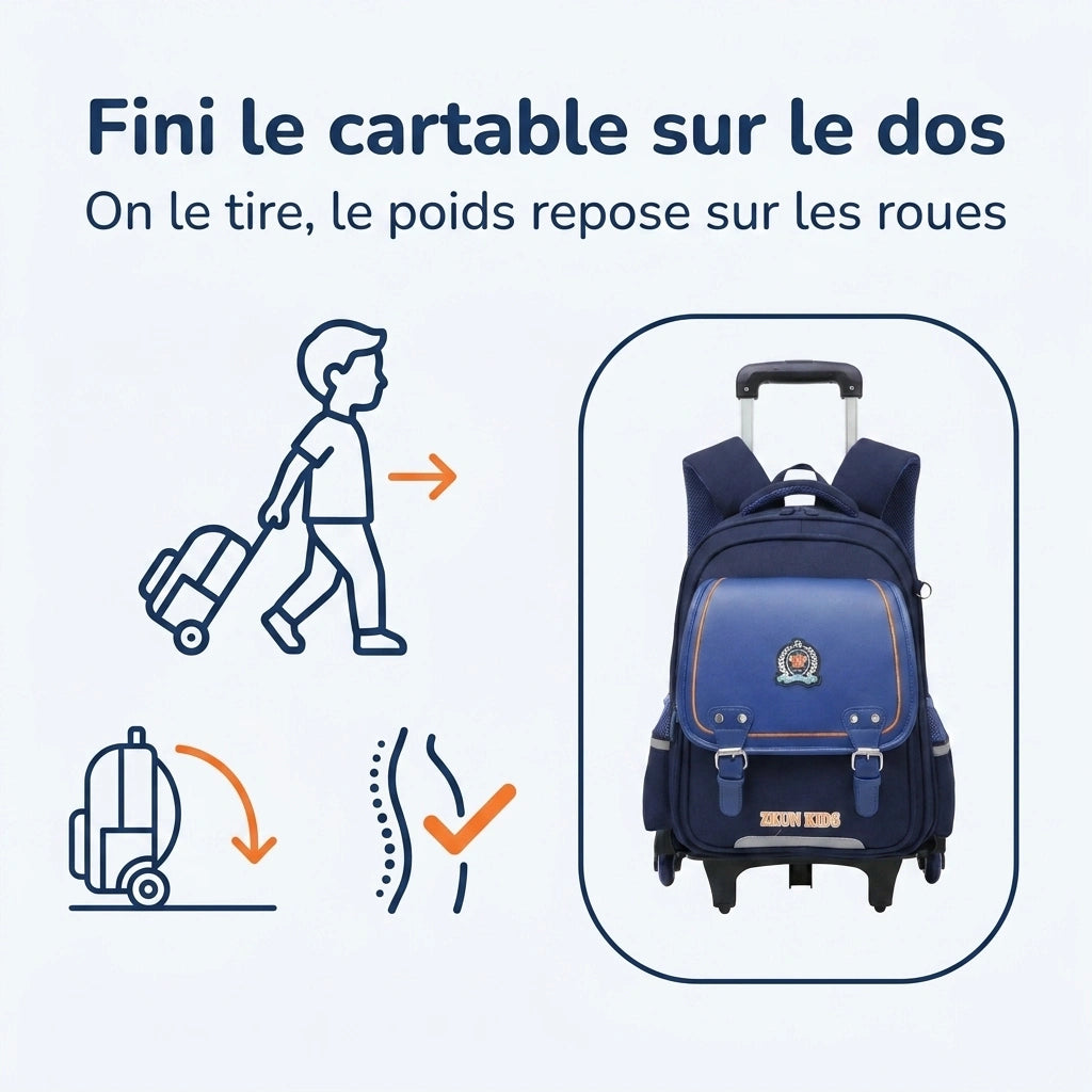 Cartable à Roulette Garçon 43cm PU Imperméable Roulettes