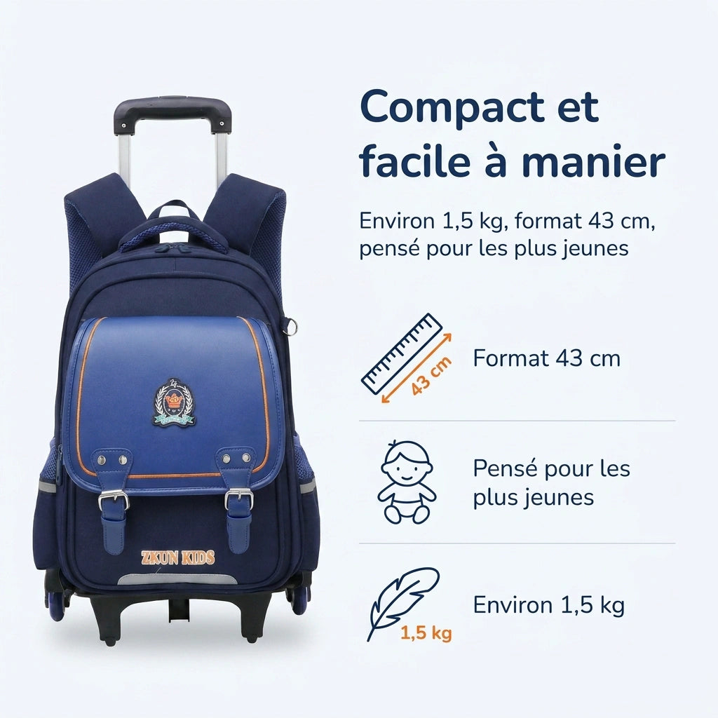 Cartable à Roulette Garçon 43cm PU Imperméable Roulettes