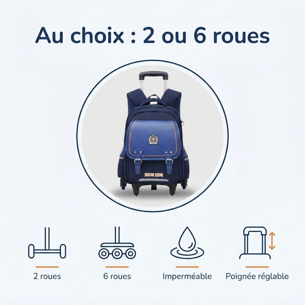 Cartable à Roulette Garçon 43cm PU Imperméable Roulettes