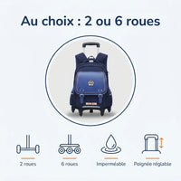 Cartable à Roulette Garçon 43cm PU Imperméable Roulettes