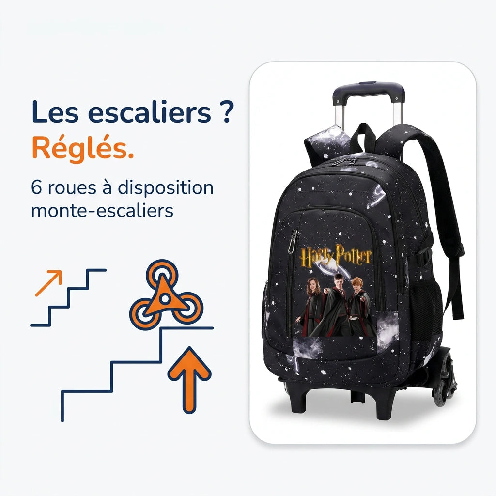 Cartable à Roulette Sorcier 6 Roues Compartiment Laptop Monte-Escaliers