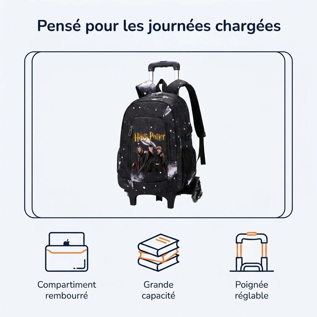 Cartable à Roulette Sorcier 6 Roues Compartiment Laptop Monte-Escaliers