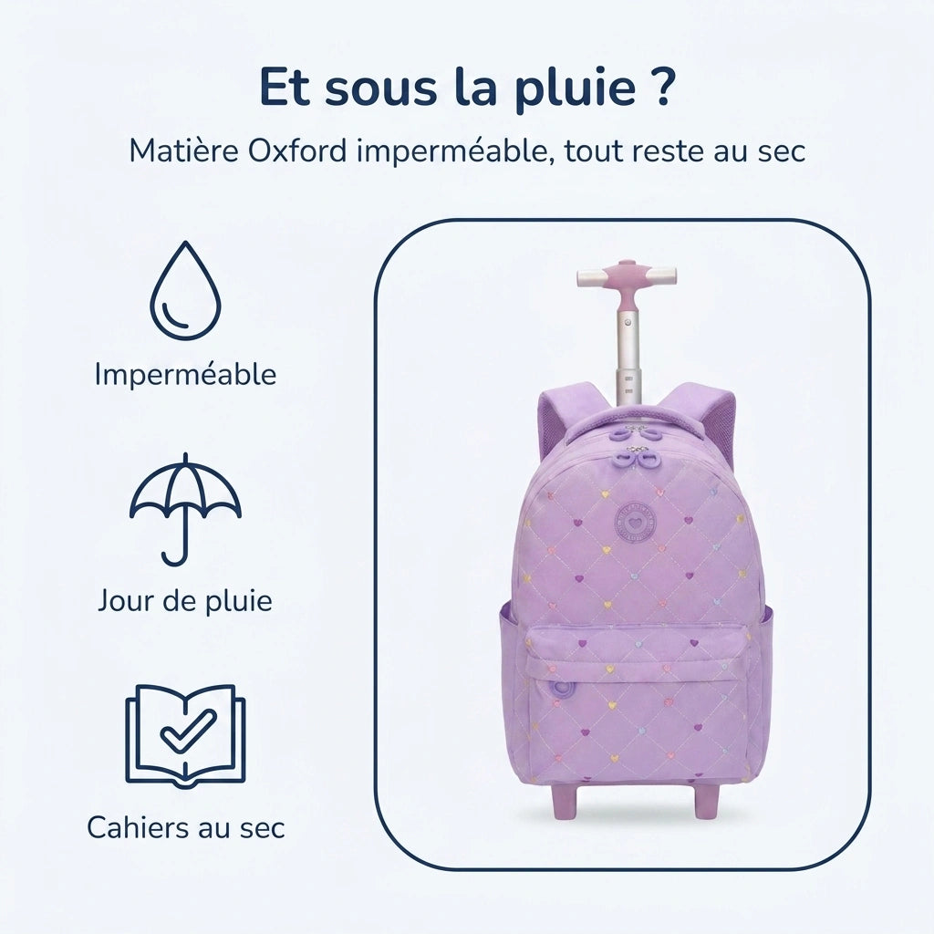 Cartable à Roulette Fille 52cm Grand Format Imperméable