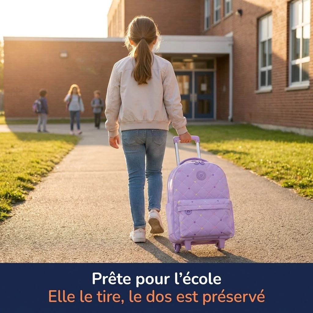 Cartable à Roulette Fille 52cm Grand Format Imperméable