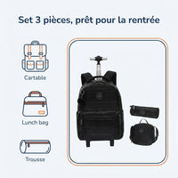 Cartable à Roulette Fille 18 Pouces Set 3 Pièces