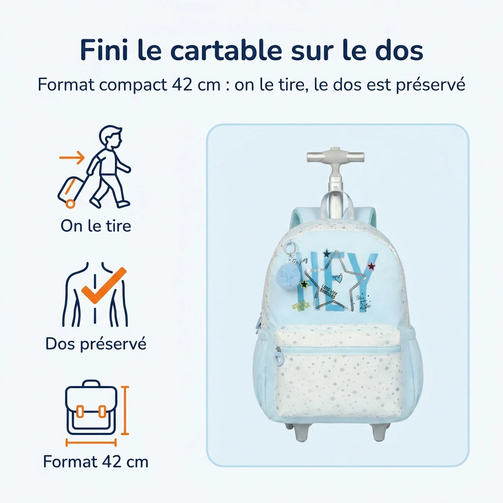 Cartable à Roulette Fille 42cm Compact Roulettes Silencieuses