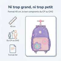 Cartable à Roulette Fille 45cm Grand Format Set 3 Pièces