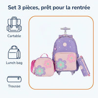 Cartable à Roulette Fille 45cm Grand Format Set 3 Pièces