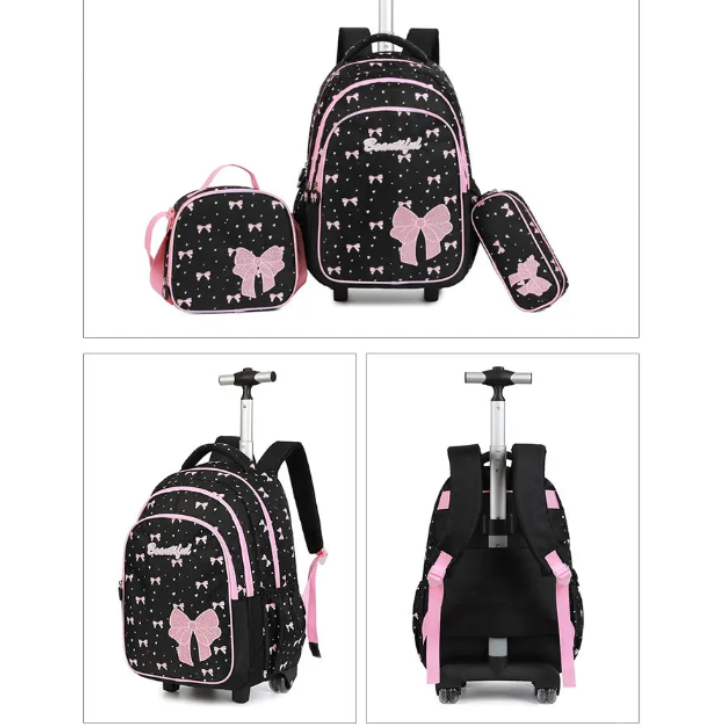 Cartable à Roulette Chipie 45cm Fille Nœuds Set 3 Pièces