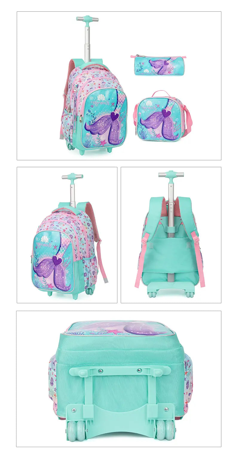 Cartable à Roulette Fille 44cm Set 3 Pièces
