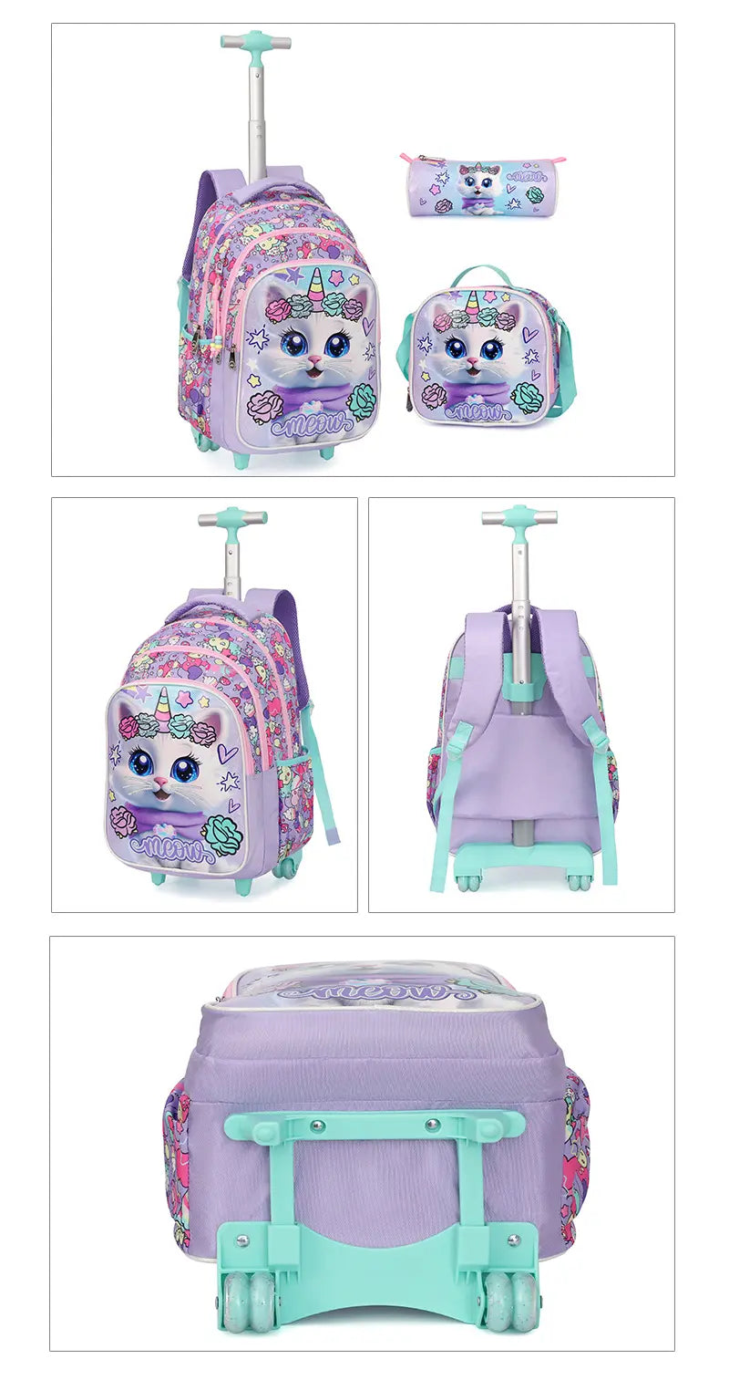 Cartable à Roulette Fille 44cm Set 3 Pièces