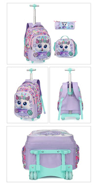Cartable à Roulette Fille 44cm Set 3 Pièces